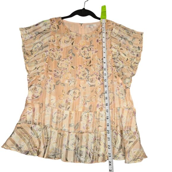 Maette Womens Small Top Peach Blouse Floral Peplum Short Sleeve Lightweight - Picture 6 of 10
